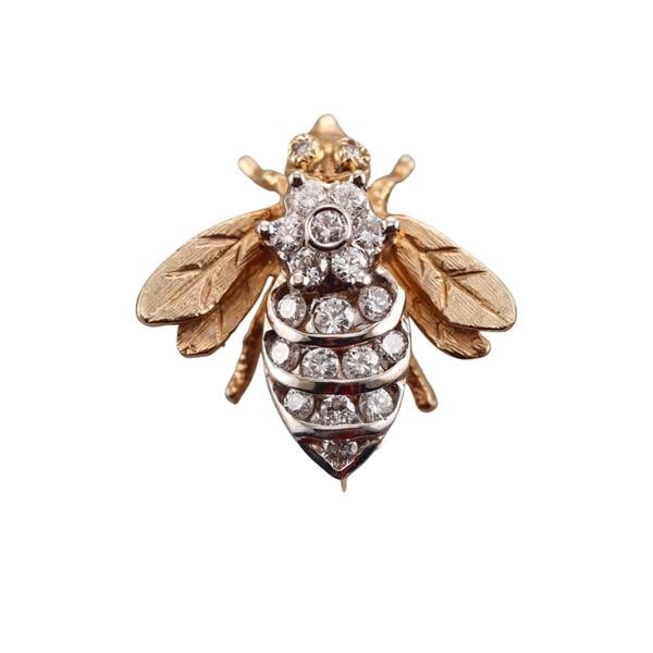 18k Gold Diamond Insect Bee Brooch Pin (1 of 3)