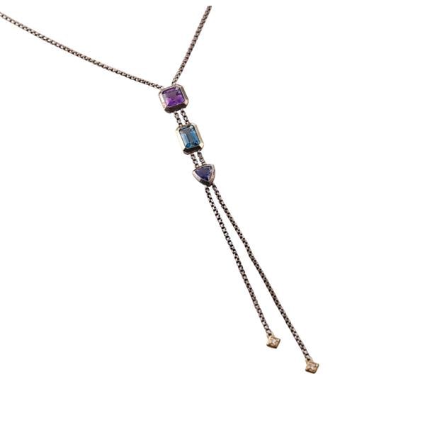David Yurman Silver Gold Multi Gemstone Diamond Pendant Necklace (1 of 3)