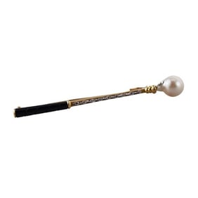 18k Gold Diamond Pearl Onyx Bar Brooch Pin