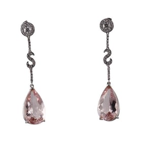18k Gold Morganite Diamond Drop Earrings