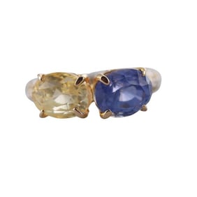 18k Gold Diamond Yellow Blue Sapphire Ring