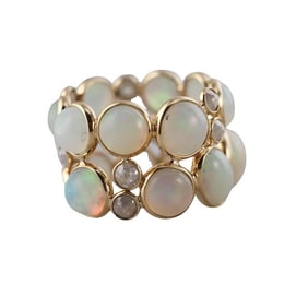 18k Gold Diamond Opal Eternity Wide Band Ring