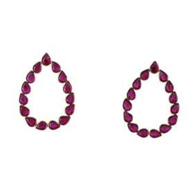 18k Gold Natural Ruby Pear Shape Earrings