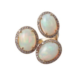 18k Gold Diamond Natural Opal Ring