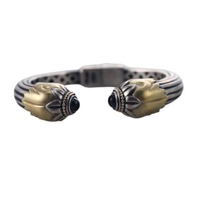 Caviar Sterling Silver Gold Onyx Cuff Bracelet