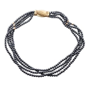 18k Gold Diamond Hematite Multi Strand Necklace