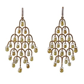 18k Gold Fancy White Diamond Chandelier Earrings