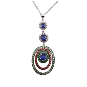 18k Gold Diamond Multi Gemstone Pendant Necklace