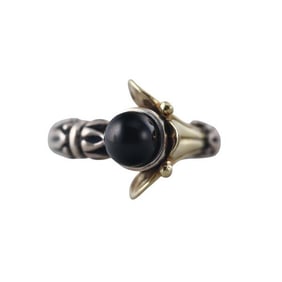 Caviar Silver Gold Onyx Flower Ring
