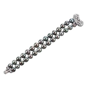 18k Gold Diamond South Sea Pearl Two Strand Bracelet