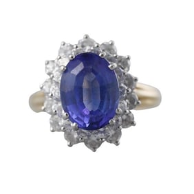 18k Gold Platinum Tanzanite Diamond Cluster Ring