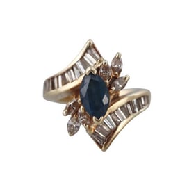 14k Gold Sapphire Diamond Bypass Ring