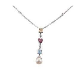 14k Gold Diamond Multi Gemstone Pendant Necklace