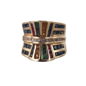 14k Yellow Gold Multi Gemstone Diamond Ring