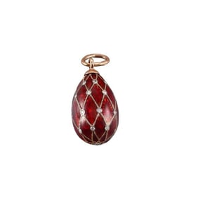 Silver Gold Enamel Diamond Egg Charm Pendant
