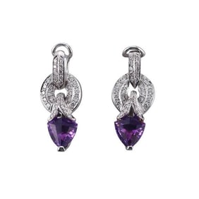 Platinum Diamond Amethyst Earrings