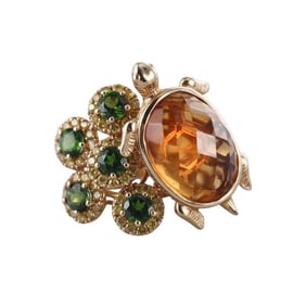 14k Gold Diamond Tsavorite Citrine Turtle Ring