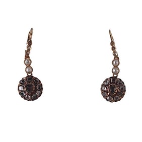 14k Gold Rose Cut Diamond Pearl Drop Earrings