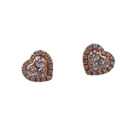 18k Gold Diamond Stud Heart Earrings