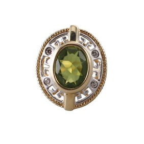 14k Two Tone Gold Diamond Peridot Ring