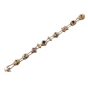 14k Gold Diamond Multi Gemstone Slide Bracelet