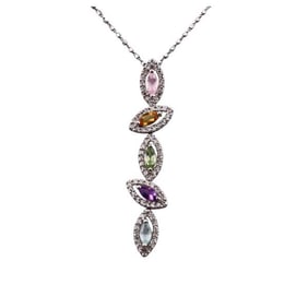 14k Gold Diamond Amethyst Aquamarine Citrine Pendant Necklace