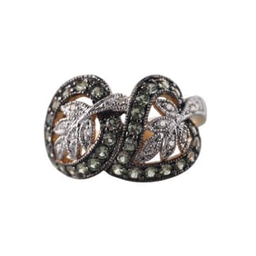 LeVian 14k Gold Fancy White Diamond Leaf Motif Ring