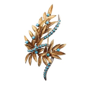 18k Two Tone Gold Turquoise Brooch Pin