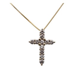 14k Gold Diamond Cross Pendant Necklace