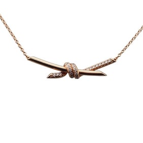 Tiffany & Co 18k Rose Gold Diamond Knot Pendant Necklace