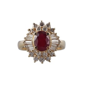 14k Gold Diamond Ruby Cluster Ring