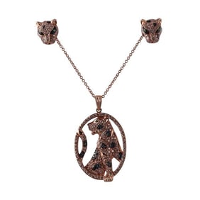 Effi 14k Rose Gold Diamond Panther Pendant Necklace Earrings Set
