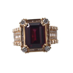 5.50ct Rhodolite Garnet Diamond Yellow Gold Ring