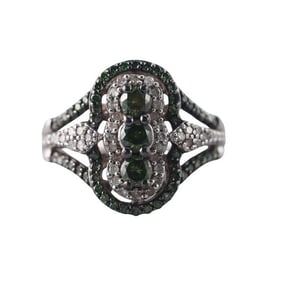 Sterling Silver Fancy Green Diamond Ring