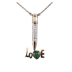 14k Two Tone Gold Diamond Jade Pendant Necklace