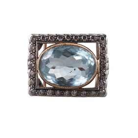 18k Gold Silver Aquamarine Diamond Ring