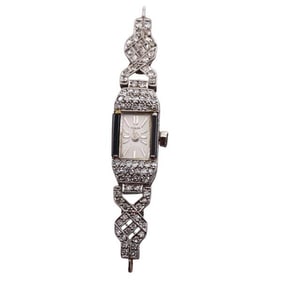 Art Deco Platinum Diamond Onyx Turler Watch