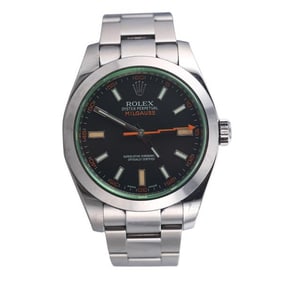 Rolex Milgauss Green Crystal Steel Watch 116400GV