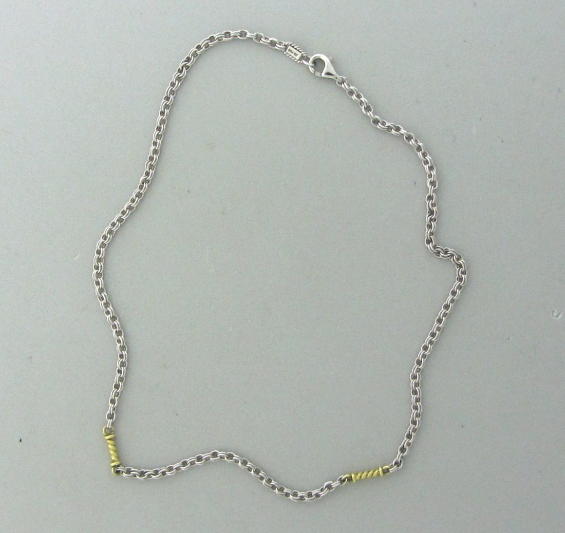 076: Judith Ripka Sterling 18k Gold Chain Necklace: Measurements - necklace is 16" long and 3mm wide. marks - JR Two,925,18k. weight - 9.3 grams.