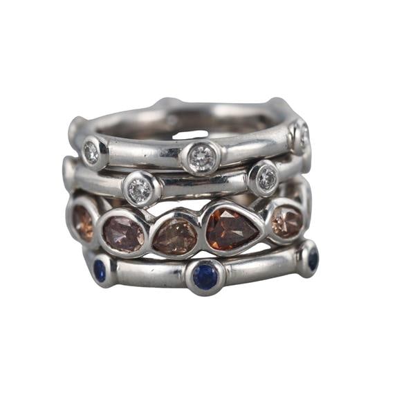 Platinum Fancy Diamond Sapphire Stackable Band Ring Set of 4 (1 of 3)