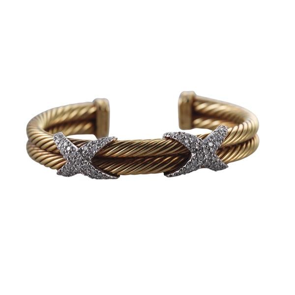 David Yurman 18k Gold Diamond X Cable Cuff Bracelet (1 of 4)