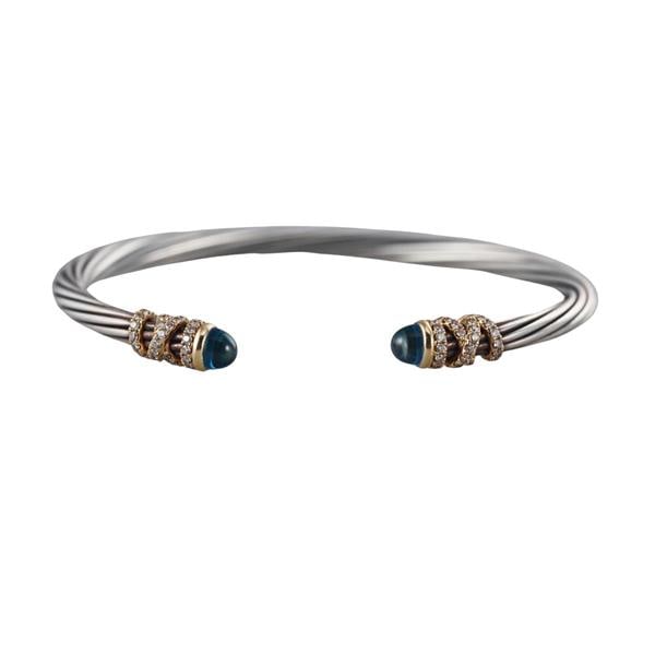 David Yurman 18k Gold Silver Cable Pave Diamond Topaz Bracelet (1 of 3)