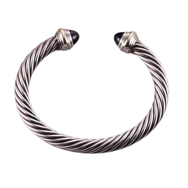 David Yurman Silver Gold Onyx Classic Cable Cuff Bracelet (1 of 3)