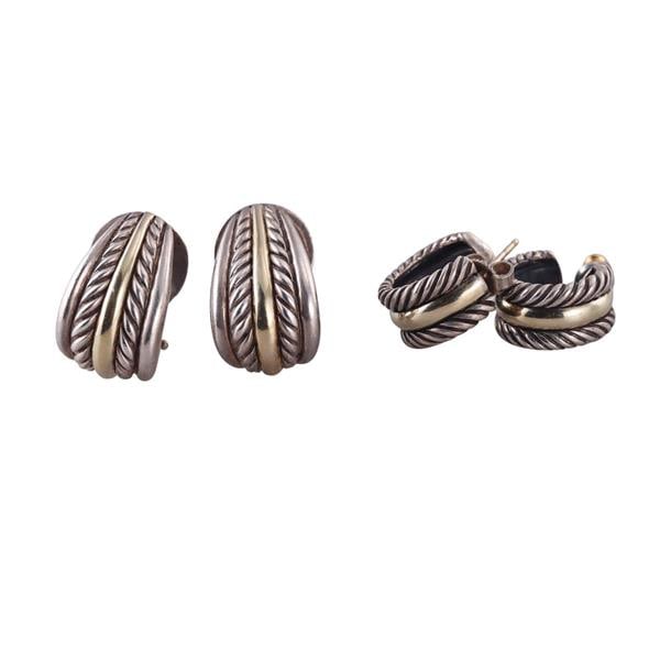 David Yurman Silver Gold Hoop Earrings Lot of 2 (1 of 2)