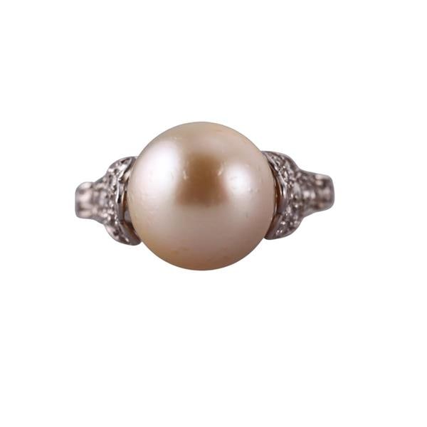 Midcentury Platinum Pearl Diamond Ring (1 of 4)