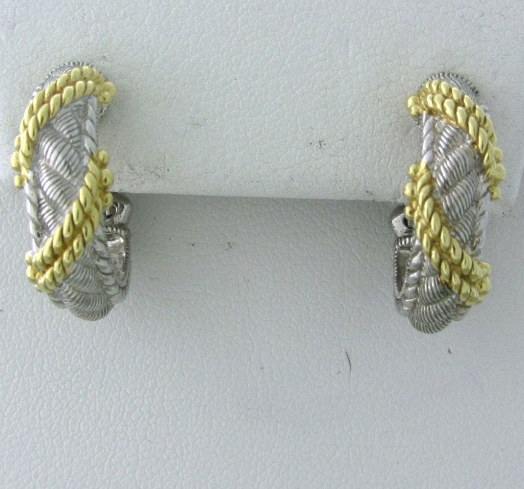 Judith Ripka Sterling Gold Hoop Earrings: Measurements - earrings are 21mm in diameter x 6.5mm wide. marks - Judith Ripka,925,Thailand. weight 10.6 grams