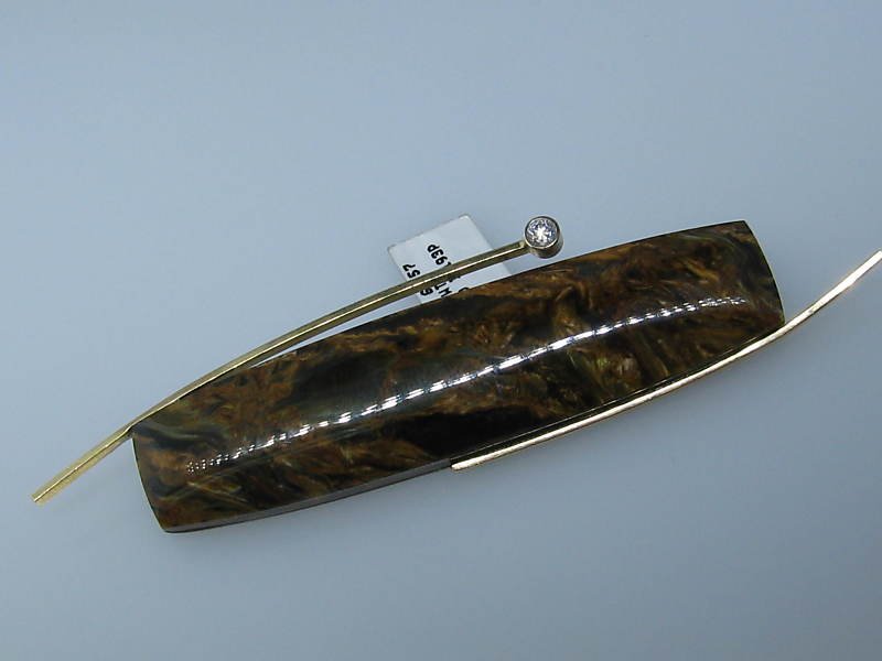 Marley 14K Gold Sterling Diamond Piefer Stone Broo: Measurements - 99mm x 25.5mm. diamond - approx. 0.17ct, piefer - 65.57ct. marks - Marley,Ster,14k. weight - 25.4 grams