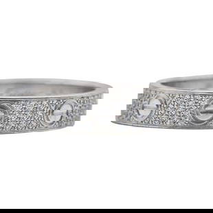 Cartier Love 18k White Gold Diamond Band Ring: METAL: 18k White Gold. GEMSTONES: Diamonds approx. 0.45 ctw. MEASUREMENTS: US Size 6, Cartier size 52, band is 4mm. MARKED: Cartier, 52, OAG332, Au750, Maker's mark. WEIGHT: 4.13 grams. Comes