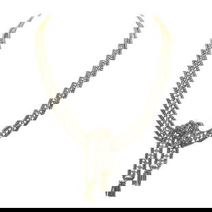 Antique 14k Yellow Gold Diamond Tassel Necklace: METAL: 14k Yellow Gold. GEMSTONES: Diamonds approx. 3.00 ctw. MEASUREMENTS: Necklace length 17 1/2 inches, center pendant drop is 65mm long. Multiple loose sections. TESTED: 14k. WEIGHT: 59 grams.