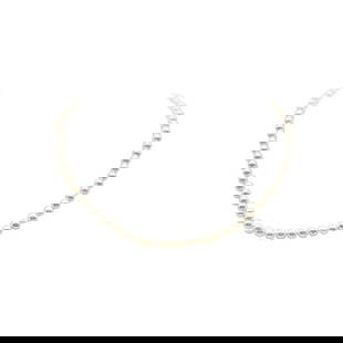 Mikimoto Akoya Pearl Necklace with Silver Clasp: METAL: Silver. GEMSTONES: Akoya pearls measuring approx. 5-5.5mm. MEASUREMENTS: Necklace length 15 inches. MARKED: Maker's mark, SIL. WEIGHT: 16 grams. Gemstones have not been graded for color